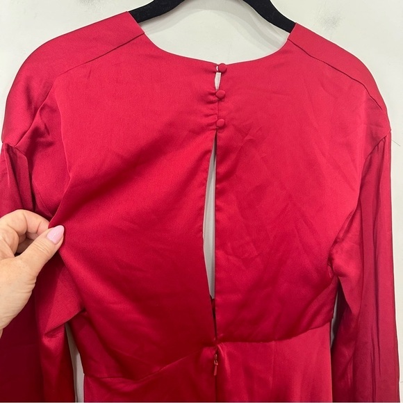 ASOS Cape Sleeve Dress Red Lightweight Silky Flowy Deep V Neckline - Picture 4 of 7